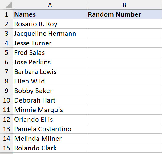 Dữ liệu tên nhân viên với cột số ngẫu nhiên được thêm vào