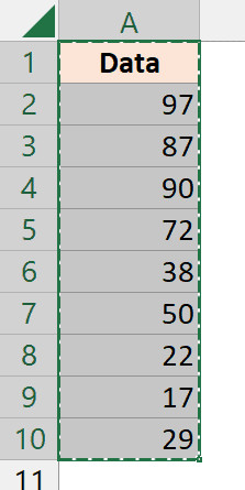 Đường viền nét đứt hiện ra quanh vùng dữ liệu sau khi nhấn Control X