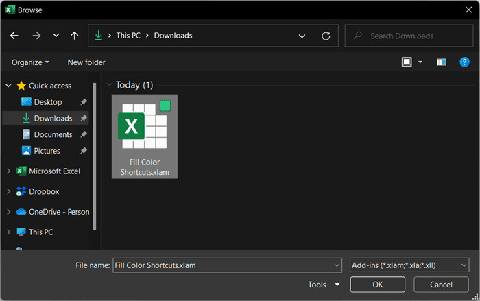 Duyệt tìm file Add-in đã lưu trên máy tính