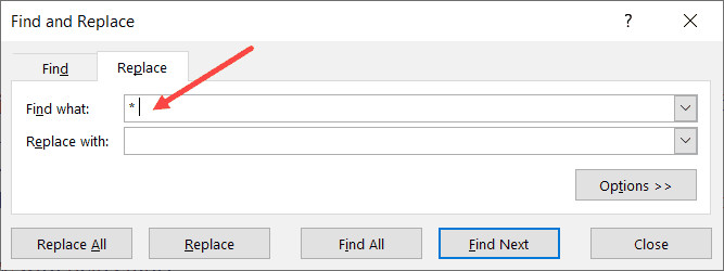 Enter asterisk followed by a space character