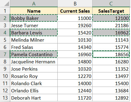 Excel cho phép sao chép các ô rời rạc nếu chúng nằm trên cùng một hàng