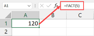 FACT function in Excel to calculate factorial