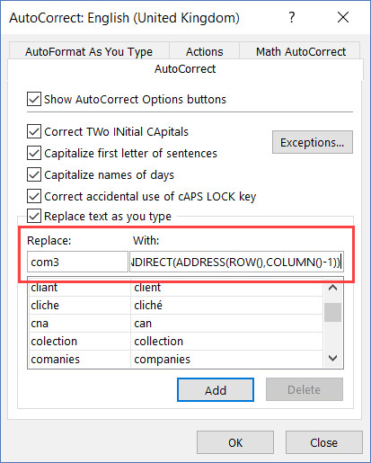 Gán công thức dài cho mã com3