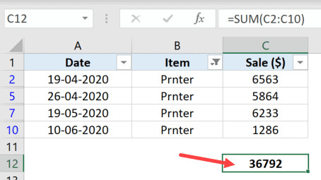 Giá trị SUM không đổi sau khi lọc dữ liệu