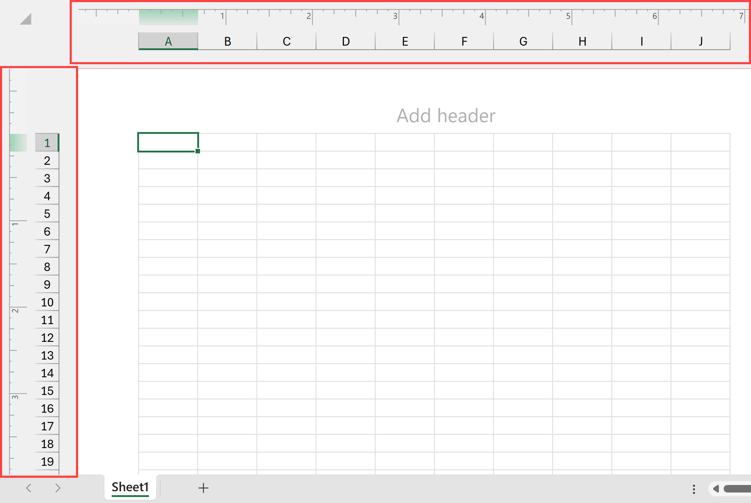 Giao diện Excel hiển thị thước kẻ ngang và dọc trong chế độ Page Layout