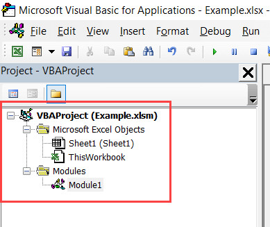 Giao diện Project Explorer hiển thị cấu trúc các đối tượng trong file