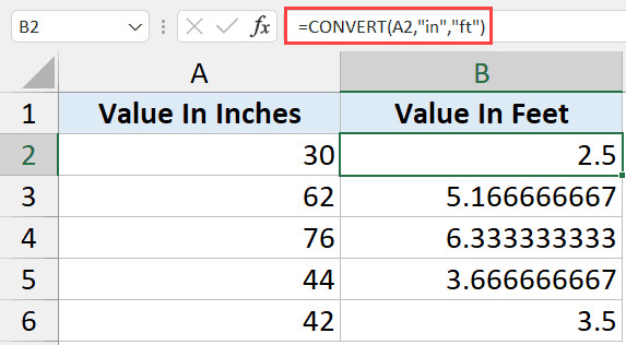 Hình ảnh minh họa công thức chuyển đổi từ Inches sang Feet