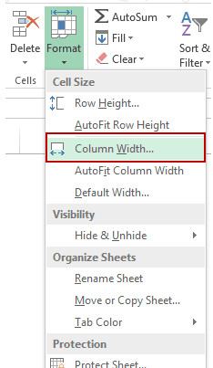 Hộp thoại Column Width cho phép thiết lập độ rộng cột thủ công