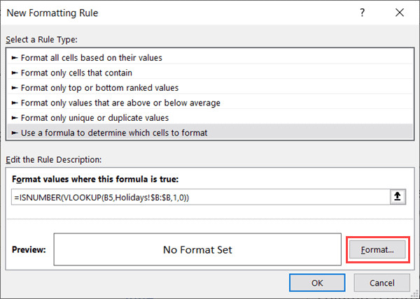 Hộp thoại định dạng màu sắc cho ngày lễ