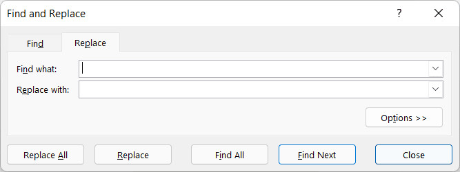Hộp thoại Find and Replace mở ra