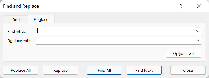 Hộp thoại Find and Replace trong Excel