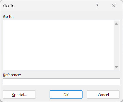 Hộp thoại Go To trong Excel
