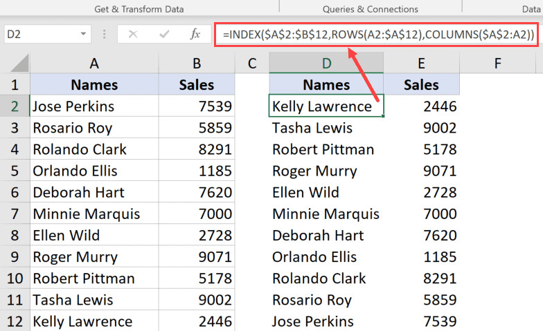 INDEX formula to sort multiple columns