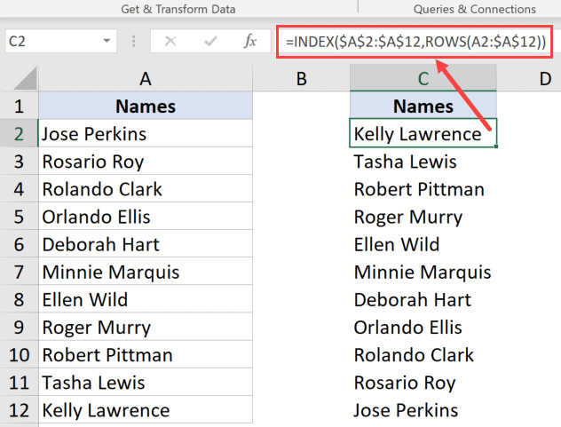 INDEX function to flip 1 column