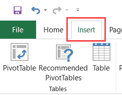 Insert Tab in Excel Ribbon