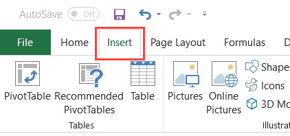 Insert Tab in the Ribbon in Excel