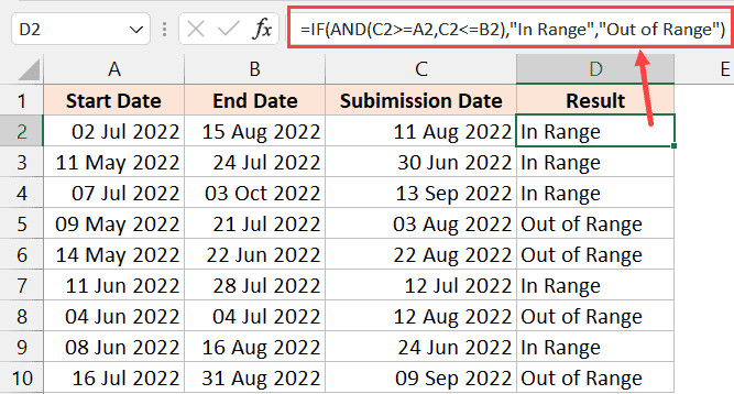 Kết hợp hàm IF và AND để xác định ngày nằm trong khoảng cho phép