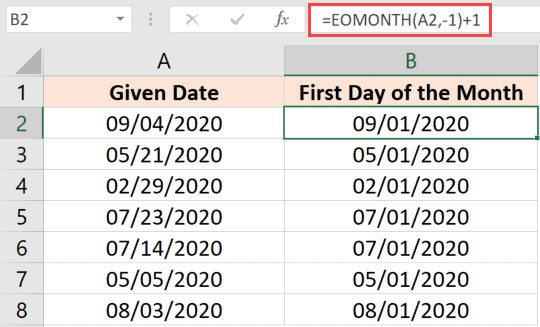 Kết quả áp dụng công thức EOMONTH trong Excel