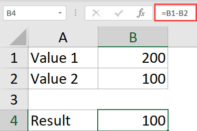 Kết quả của công thức trừ đơn giản sử dụng tham chiếu ô trong Excel