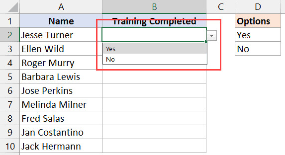 Kết quả danh sách thả xuống được tạo từ tham chiếu ô