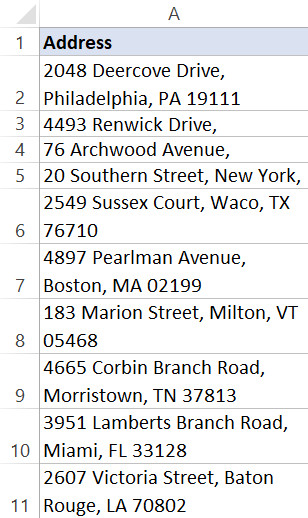 Kết quả hiển thị địa chỉ sau khi áp dụng định dạng Wrap Text