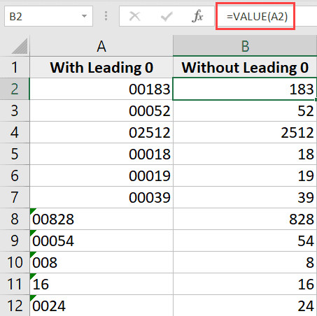 Kết quả hiển thị sau khi áp dụng hàm VALUE