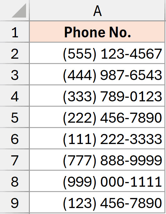 Kết quả sau khi áp dụng định dạng số điện thoại chuẩn