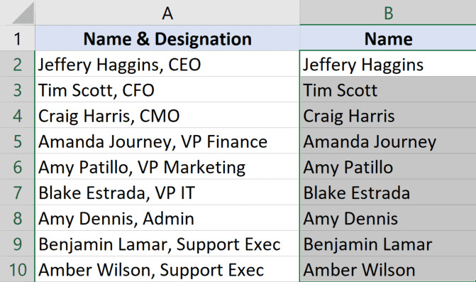 Kết quả sau khi áp dụng Flash Fill