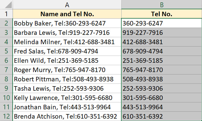 Kết quả sau khi xóa toàn bộ ký tự trước số điện thoại