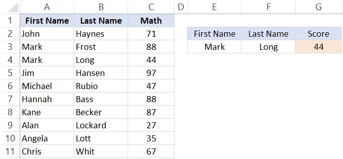 Kết quả tra cứu nhiều tiêu chí - INDEX & MATCH