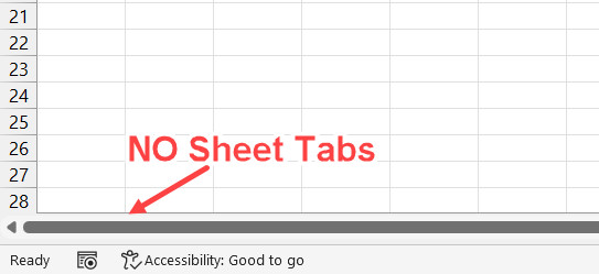 Khu vực hiển thị Sheet Tab bị trống hoàn toàn