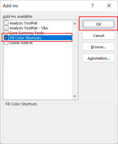 Kích hoạt Add-in bằng cách tích chọn và nhấn OK