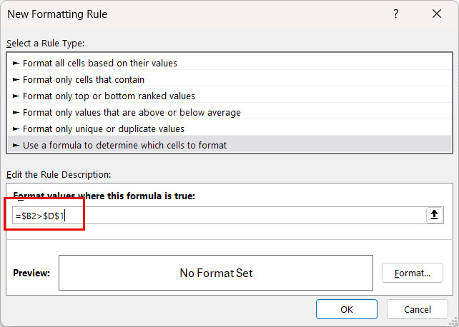 Kiểm tra các tham chiếu tuyệt đối và tương đối trong công thức định dạng