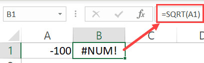 Lỗi NUM khi áp dụng hàm SQRT cho số âm