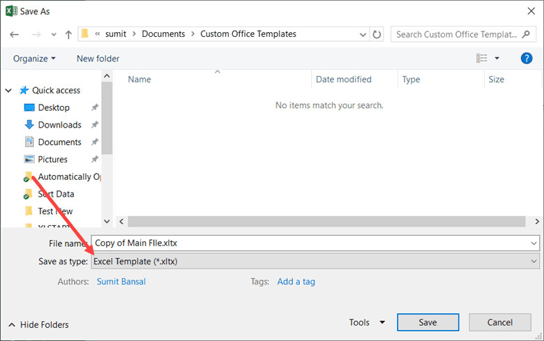 Lưu file dưới định dạng Excel Template