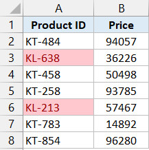 Mã sản phẩm chứa KL được làm nổi bật