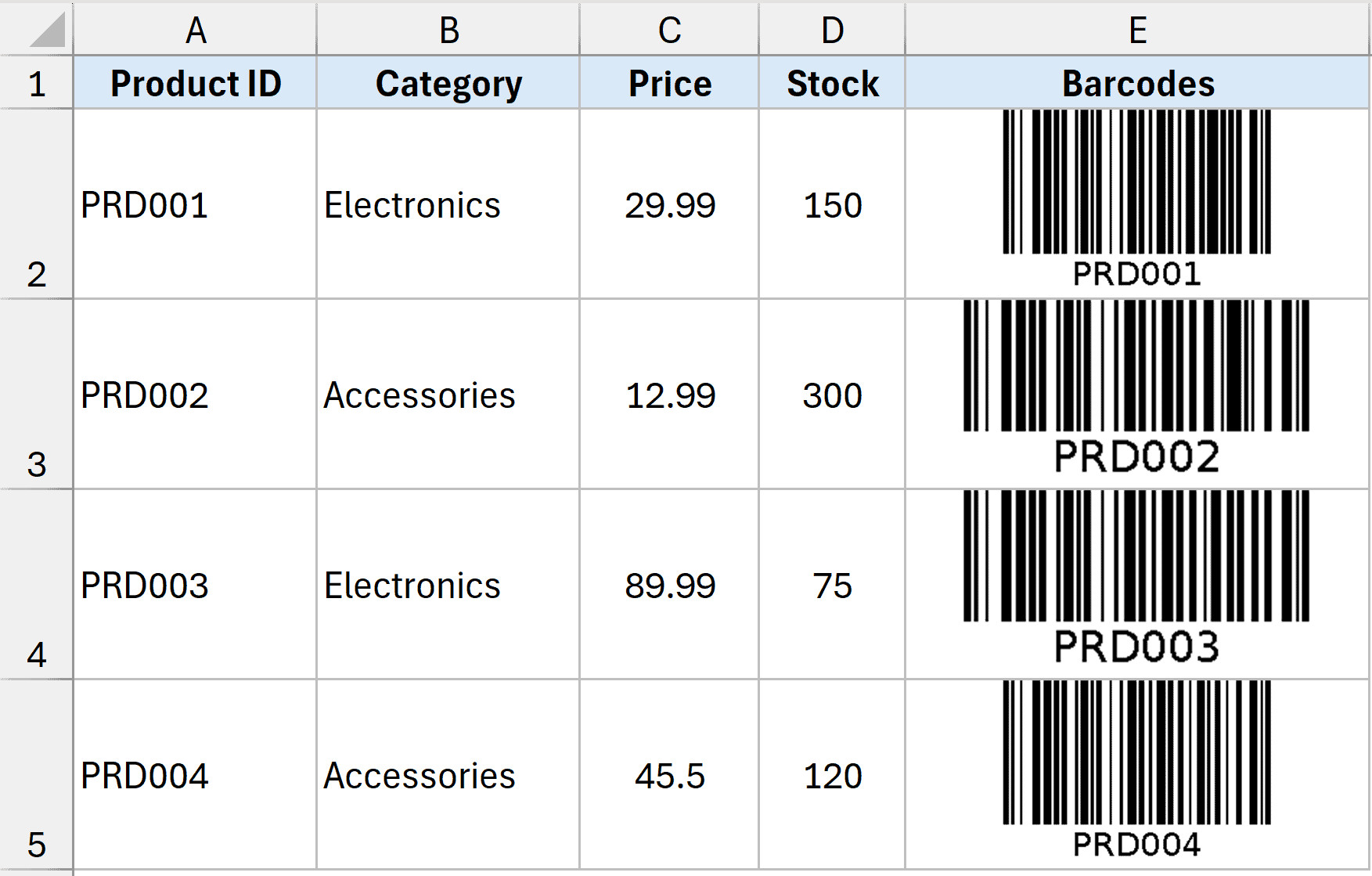 Mã vạch được tạo thành công trong Excel bằng hàm IMAGE thông qua API trực tuyến