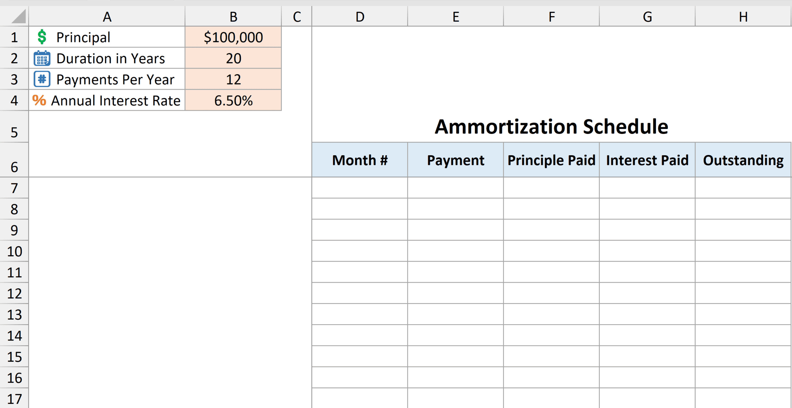 Mẫu lịch trình trả nợ vay trống