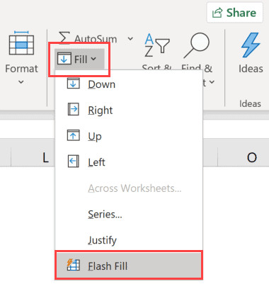 Menu chọn tính năng Flash Fill trong Excel
