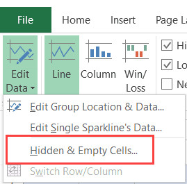 Menu chọn tùy chọn xử lý ô ẩn và ô trống