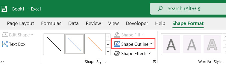 Menu Shape Outline cho phép chỉnh màu và độ dày nét