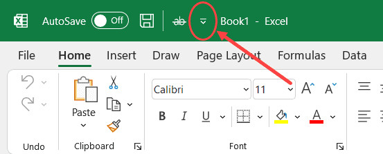 Menu tùy chỉnh Customize Quick Access Toolbar để thêm lệnh nhanh