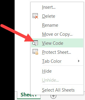 Mở cửa sổ soạn thảo code VBA từ tên Sheet