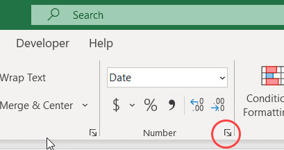 Mở hộp thoại Format Cells bằng biểu tượng mở rộng