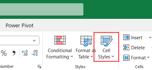 Mở menu Cell Styles trong thẻ Home