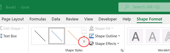 Mở rộng danh sách các kiểu dáng Shape Styles có sẵn