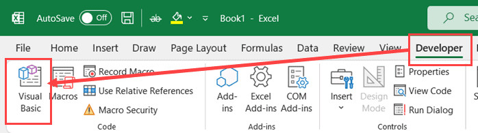 Mở trình soạn thảo Visual Basic từ thẻ Developer
