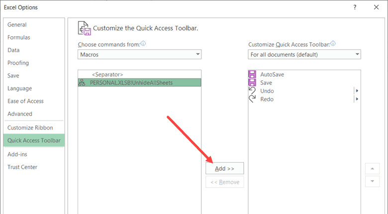 Nhấn Add để thêm macro