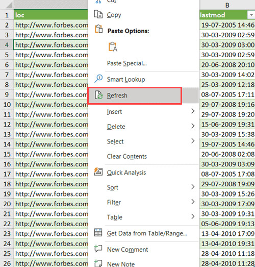 Nhấn chuột phải chọn Refresh để cập nhật dữ liệu mới nhất từ nguồn