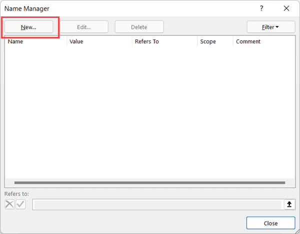 Nhấn nút New để tạo một tên định nghĩa mới